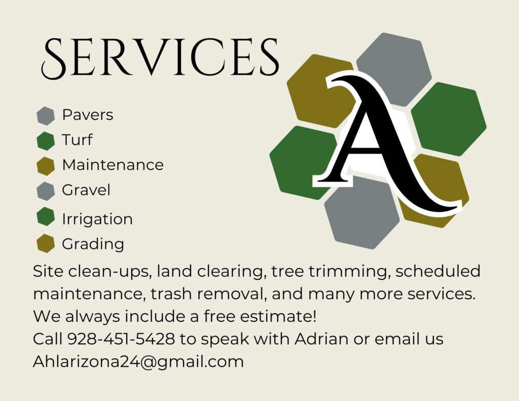 Services offered with Andrades, hardscaping and landscaping. 